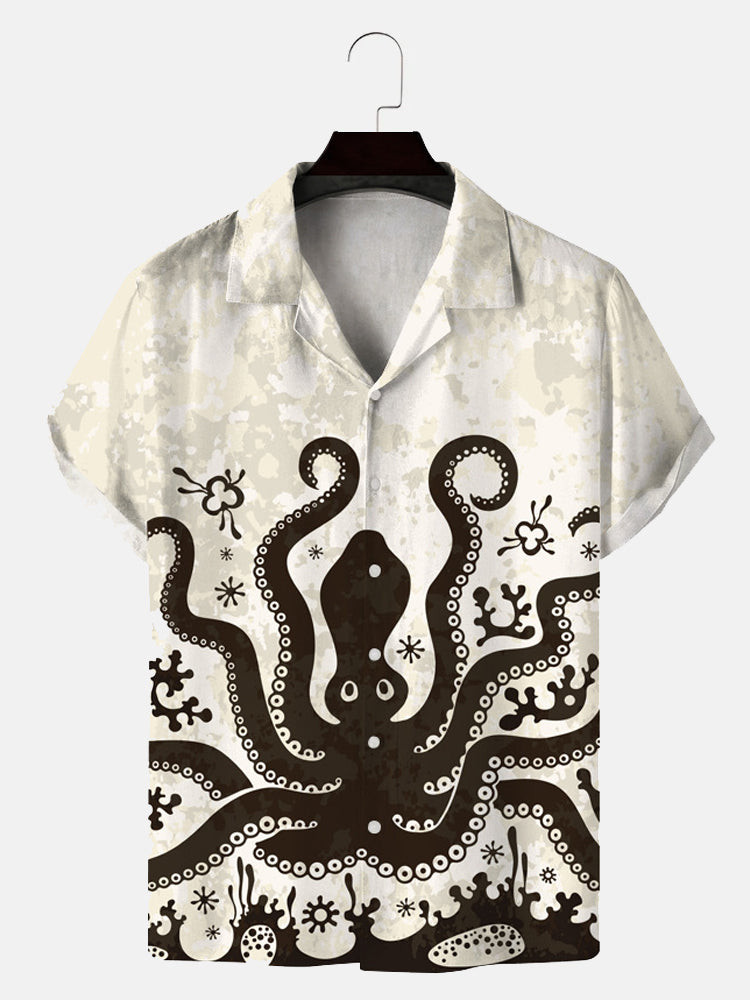 MenS Octopus Print Hawaiian Shirts Summer Hawaiian