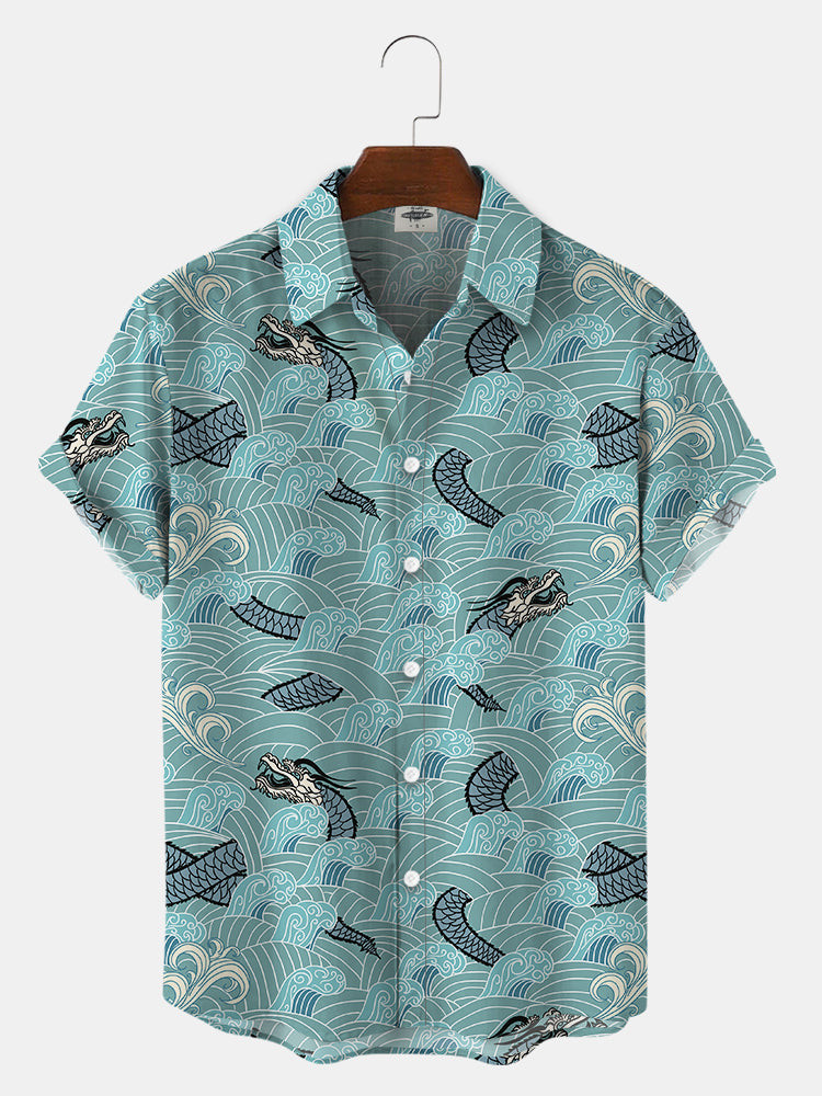 MenS Oriental Dragon Print Hawaiian Shirts Summer Hawaiian, Short Sleeve Hawaiian Shirt