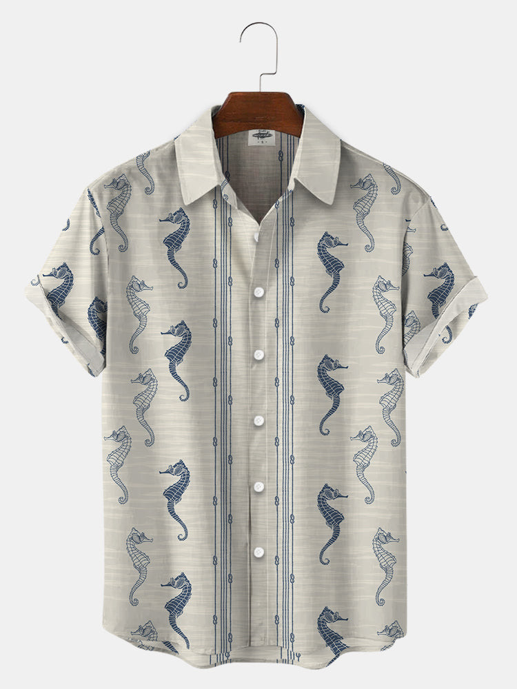 MenS Ropes And Seahorses Print Hawaiian Shirts Summer Hawaiian, Short Sleeve Hawaiian Shirt