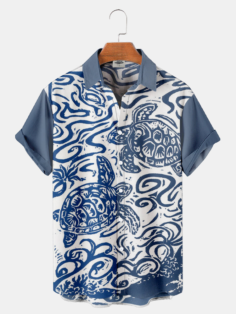 MenS Sea Turtle Ocean Print Hawaiian Shirt Summer Hawaiian, Short Sleeve Hawaiian Shirt