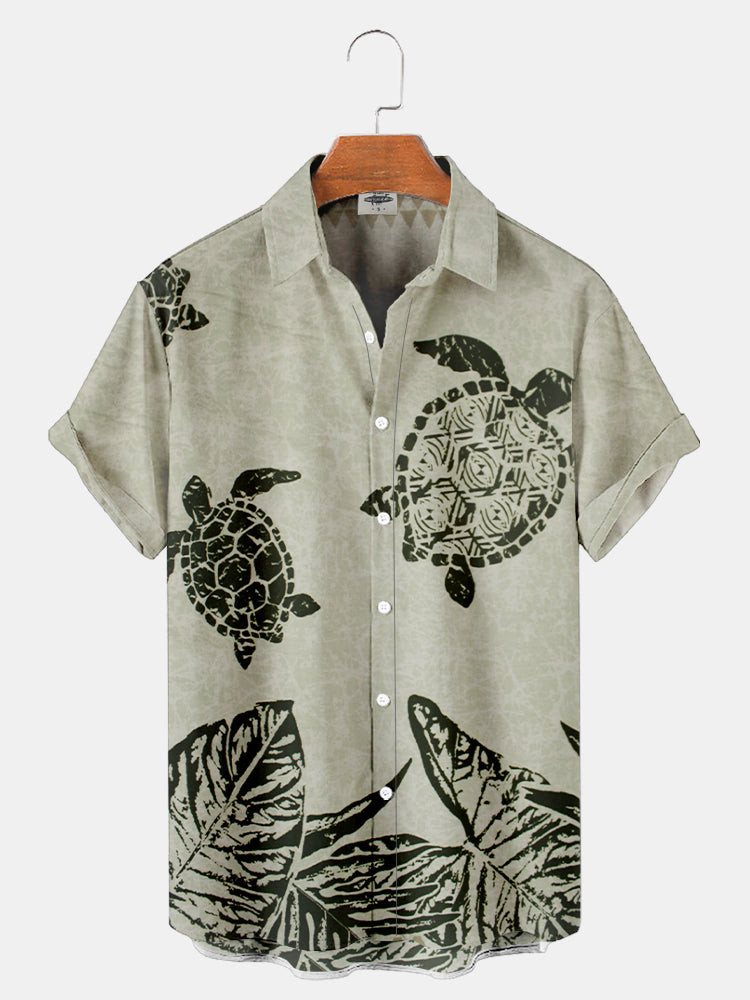 MenS Sea Turtle Ocean Print Hawaiian Shirt Summer Hawaiian