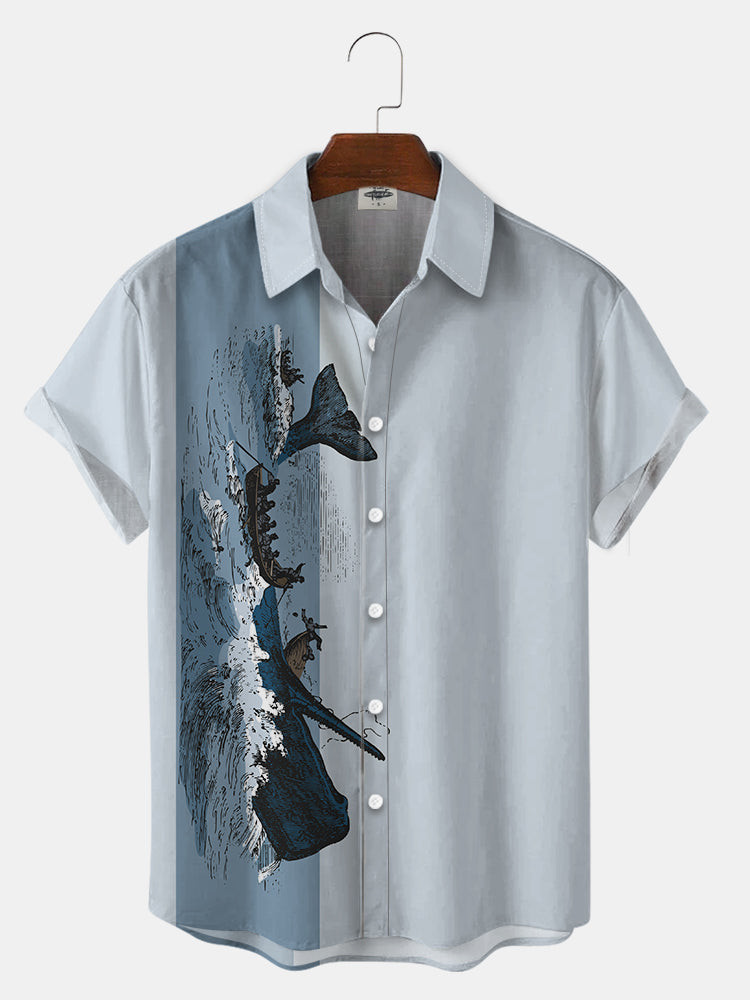 MenS Sperm Whale Print Hawaiian Shirts Summer Hawaiian