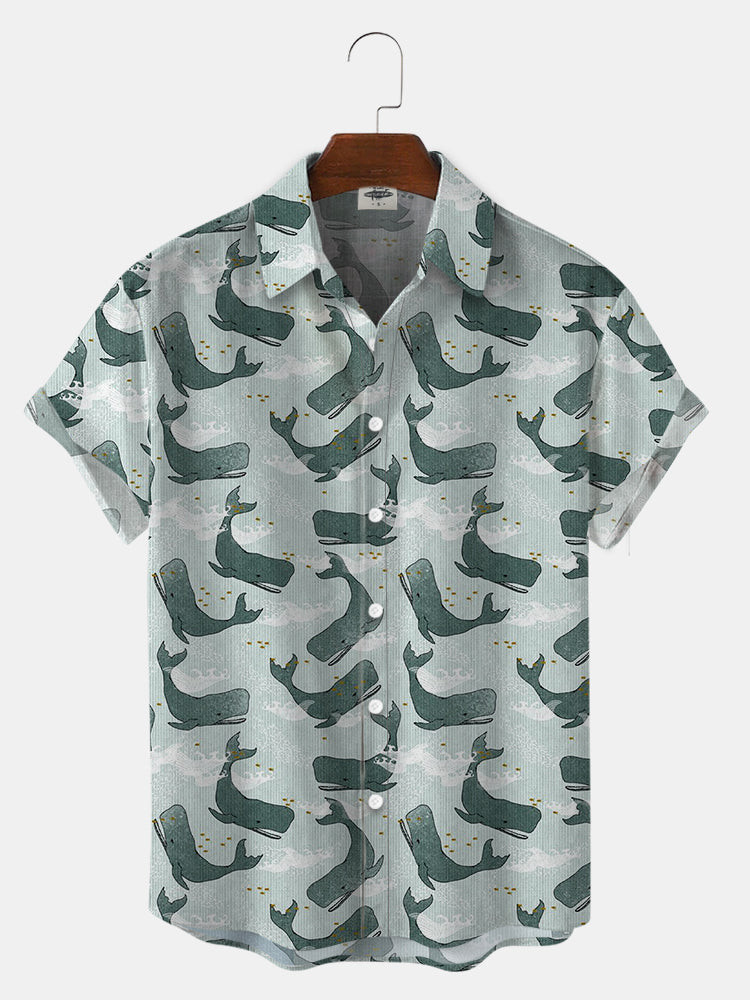 MenS Sperm Whale Print Hawaiian Shirts Summer Hawaiian