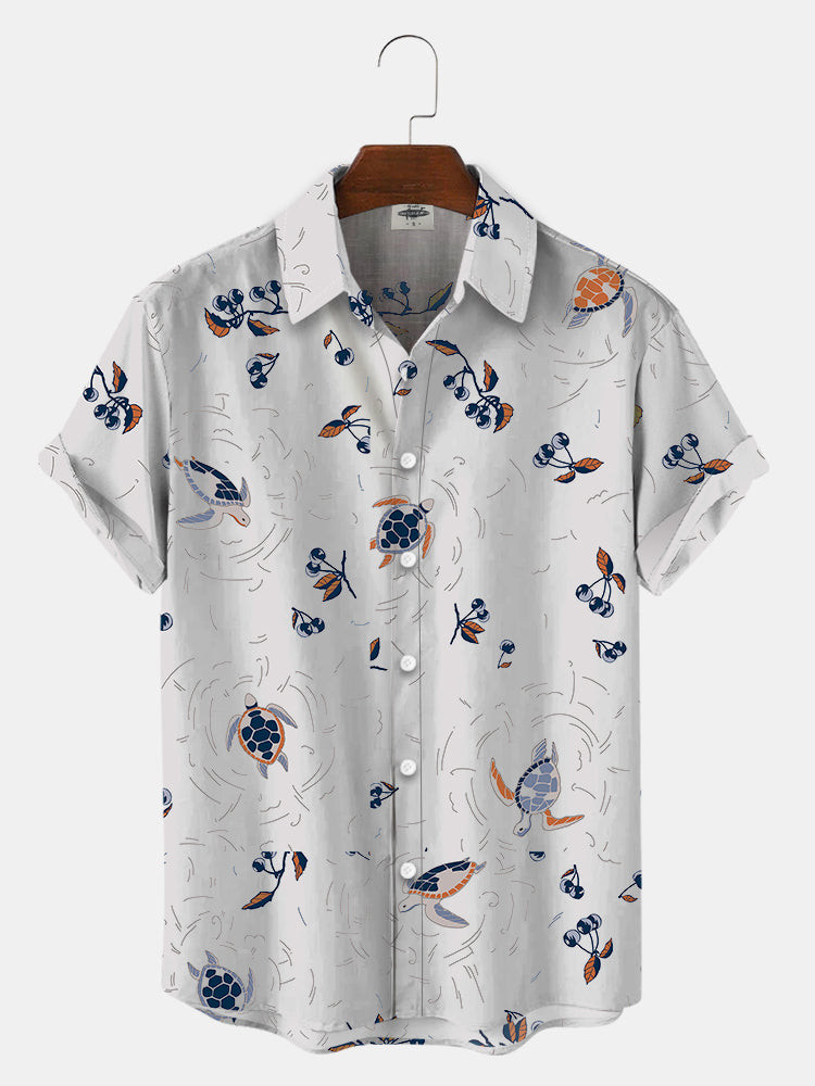 MenS Turtle Print Hawaiian Shirts Summer Hawaiian