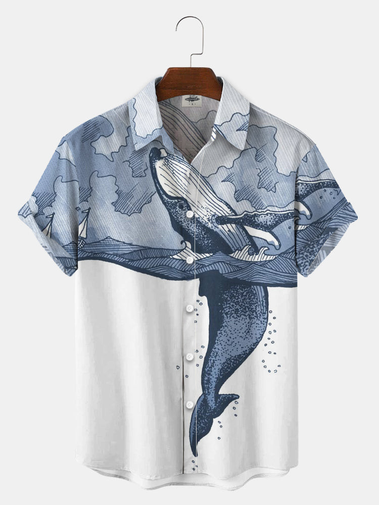 MenS Whale Print Hawaiian Shirts Summer Hawaiian
