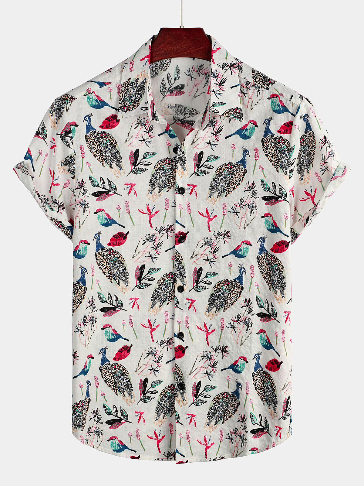 Mens Animal Floral Cotton Tropical Hawaiian Short Sleeve Shirt