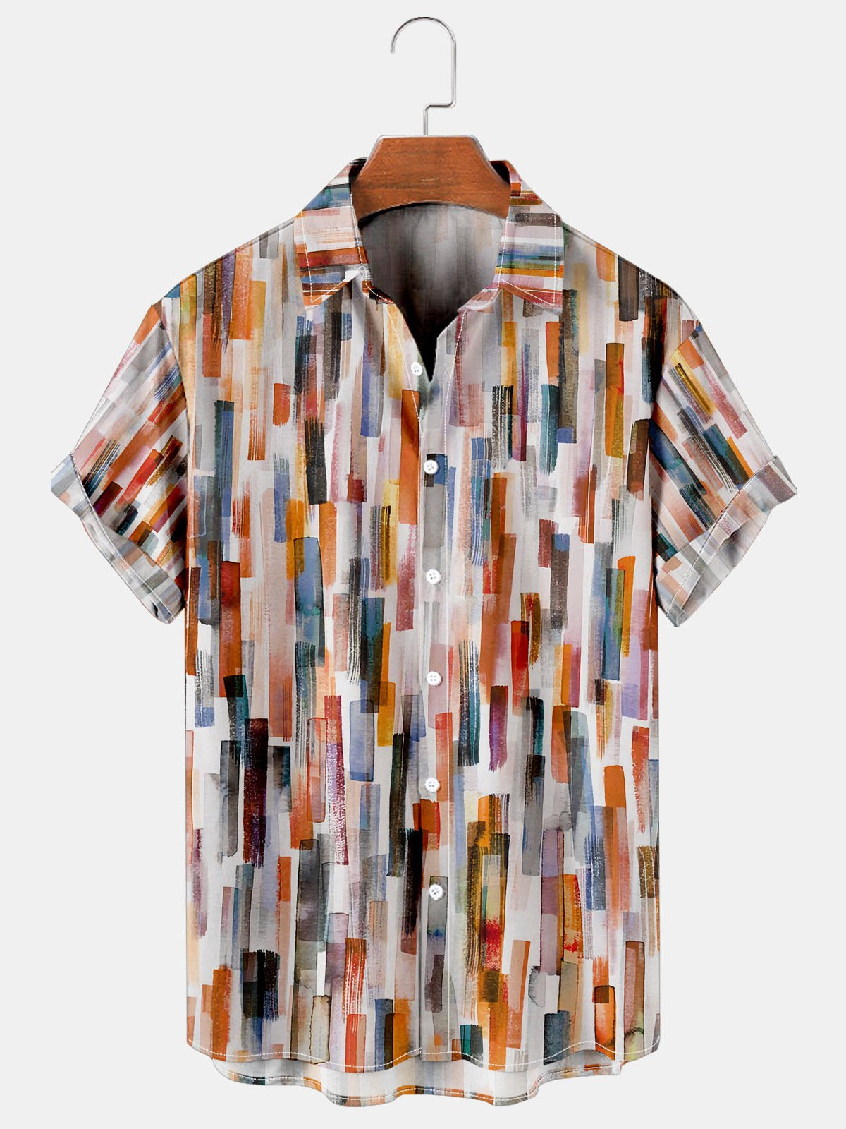 Mens Art Painting Stripes Casual Breathable Short-sleeved Hawaiian Shirt