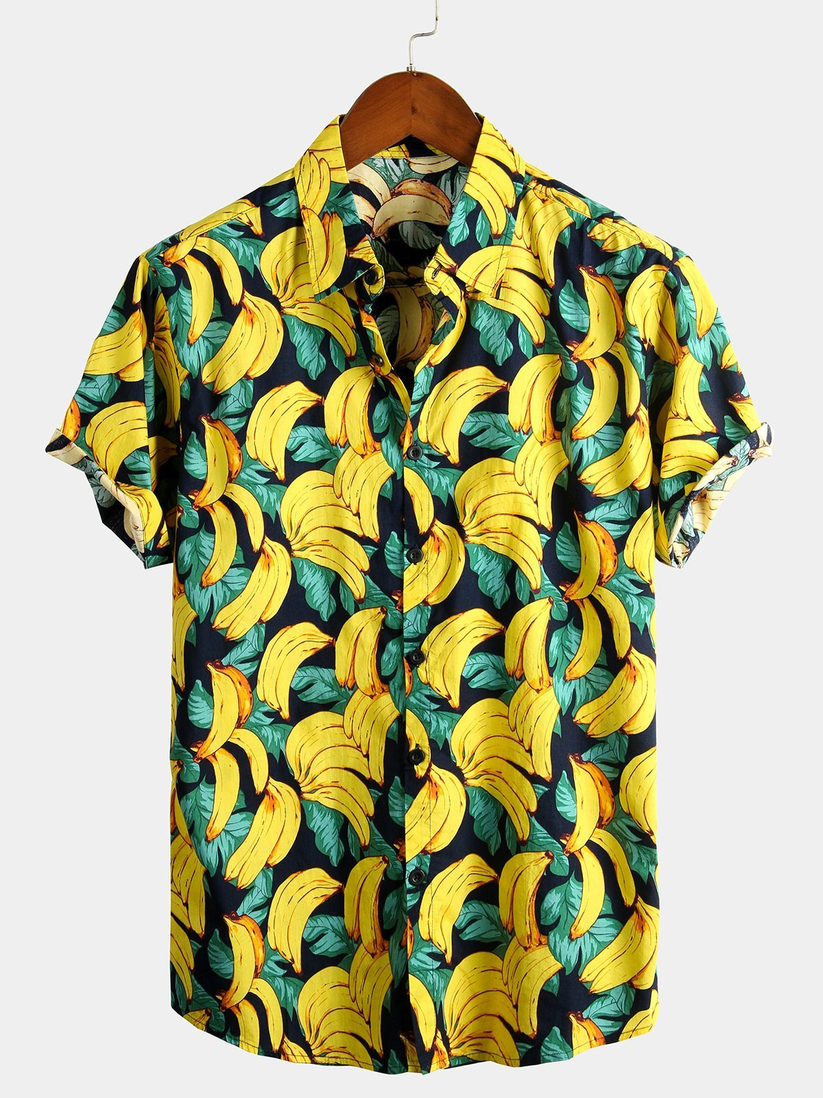 Mens Banana Cotton Fruit Print Tropical Hawaiian Shirt