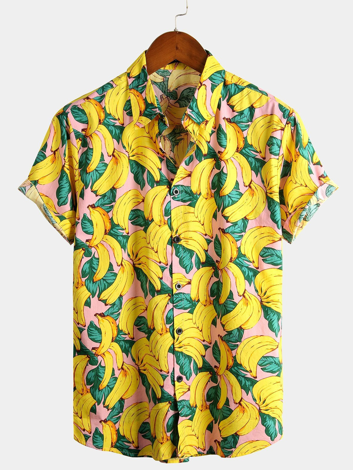 Mens Banana Cotton Fruit Print Tropical Hawaiian Shirt