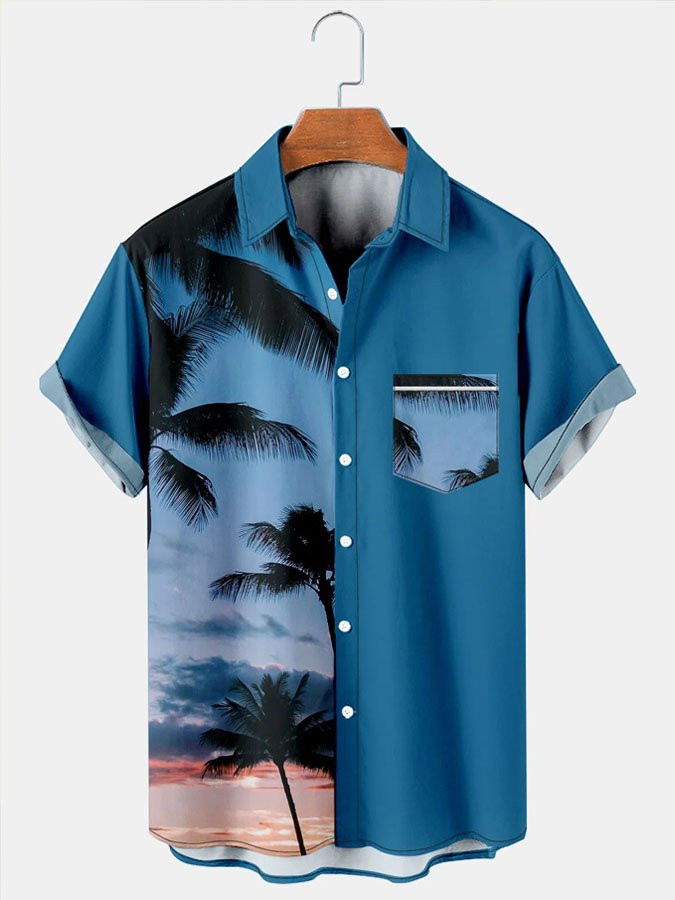 Mens Beach Coconut Printed Casual Breathable Hawaiian Short Sleeve Shirt