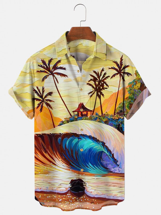 Mens Beach Hawaiian Shirts Vacation Couples Short Sleeve Top