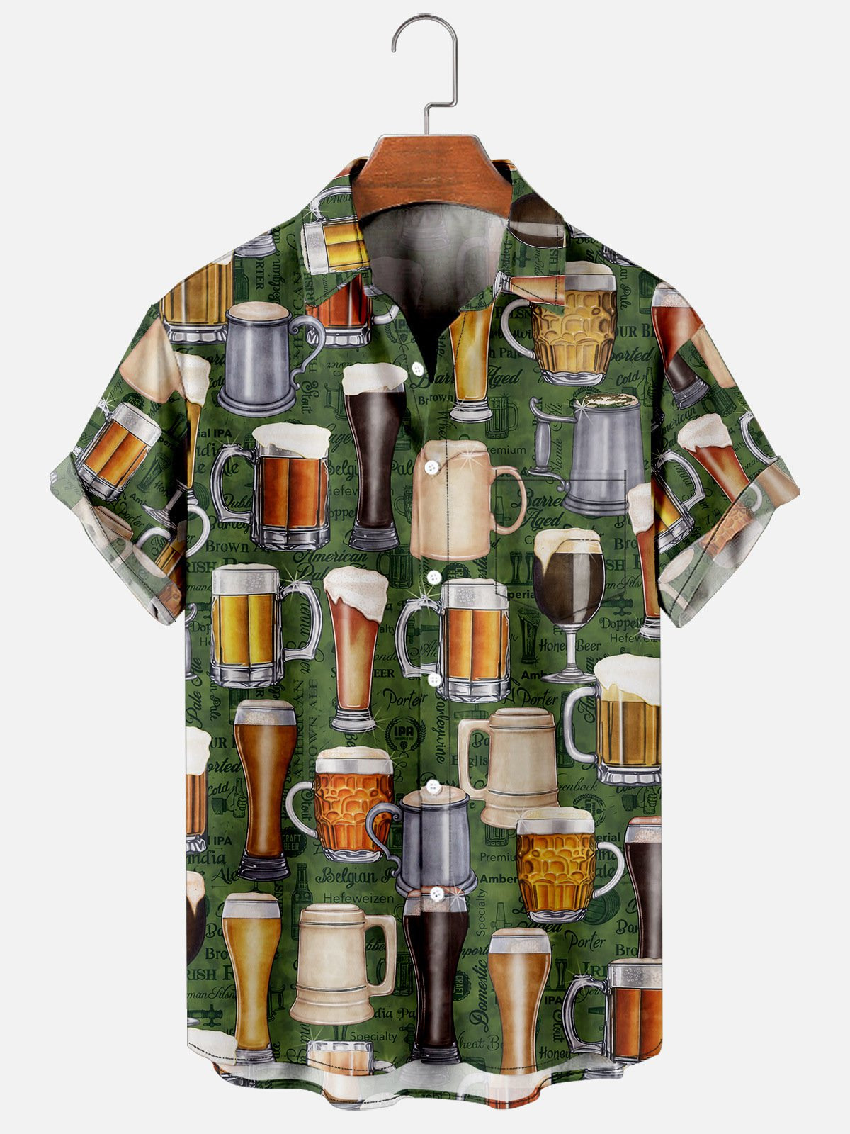 Mens Beach Party Beer Print Casual Breathable Chest Pocket Short Sleeve Hawaiian Shirts