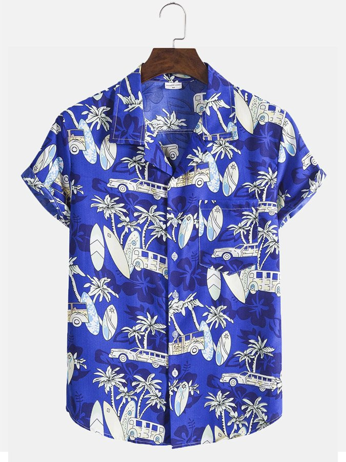 Mens Beach Print Floral Shirt Collar Shirt Hawaiian Shirt for Men Women