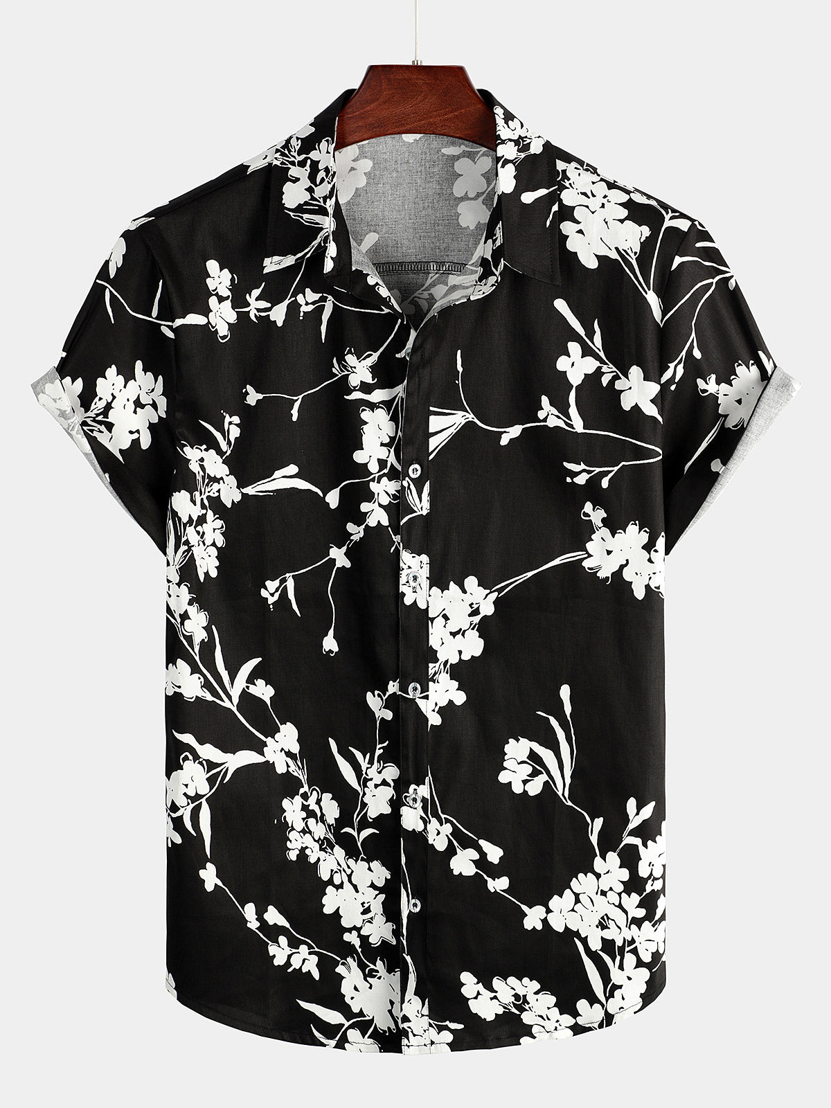 Mens Black Breathable Cotton Casual Short Sleeve Shirt Hawaiian Shirt for Men Women