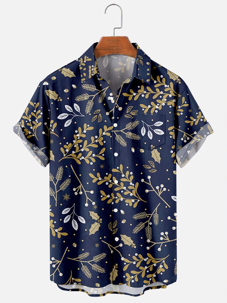 Mens Casual Botanical Print Hawaiian Shirt