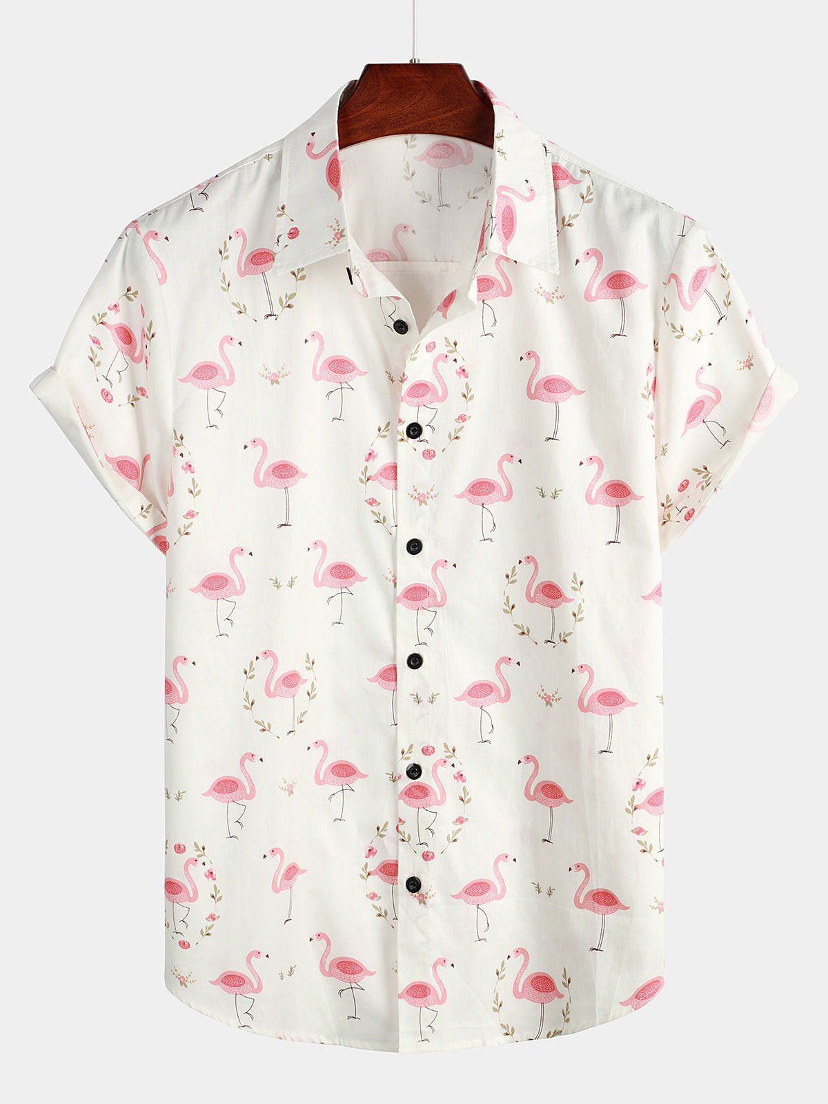 Mens Casual Cotton Flamingo Print Short Sleeve Shirt Hawaiian Shirt for Men Women