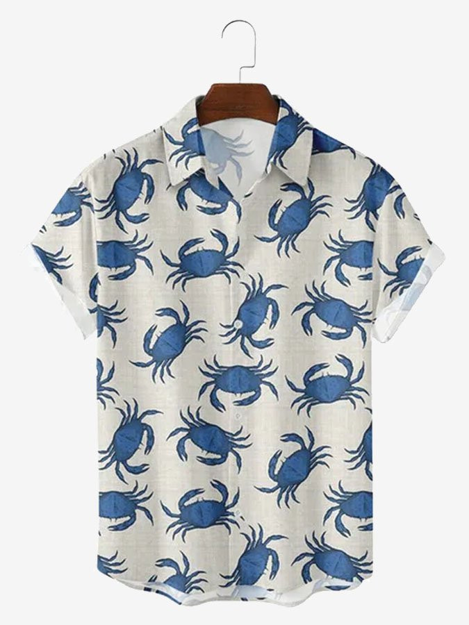 Mens Casual Crab Printed Hawaiian Shirt