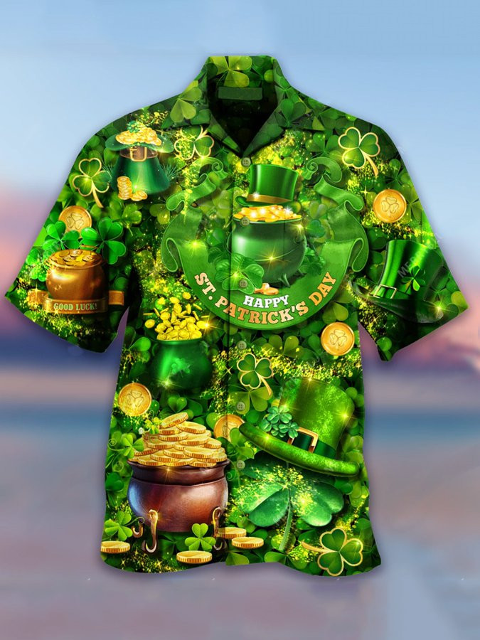 Mens Casual Happy St PatrickS Day Hawaiian Shirt