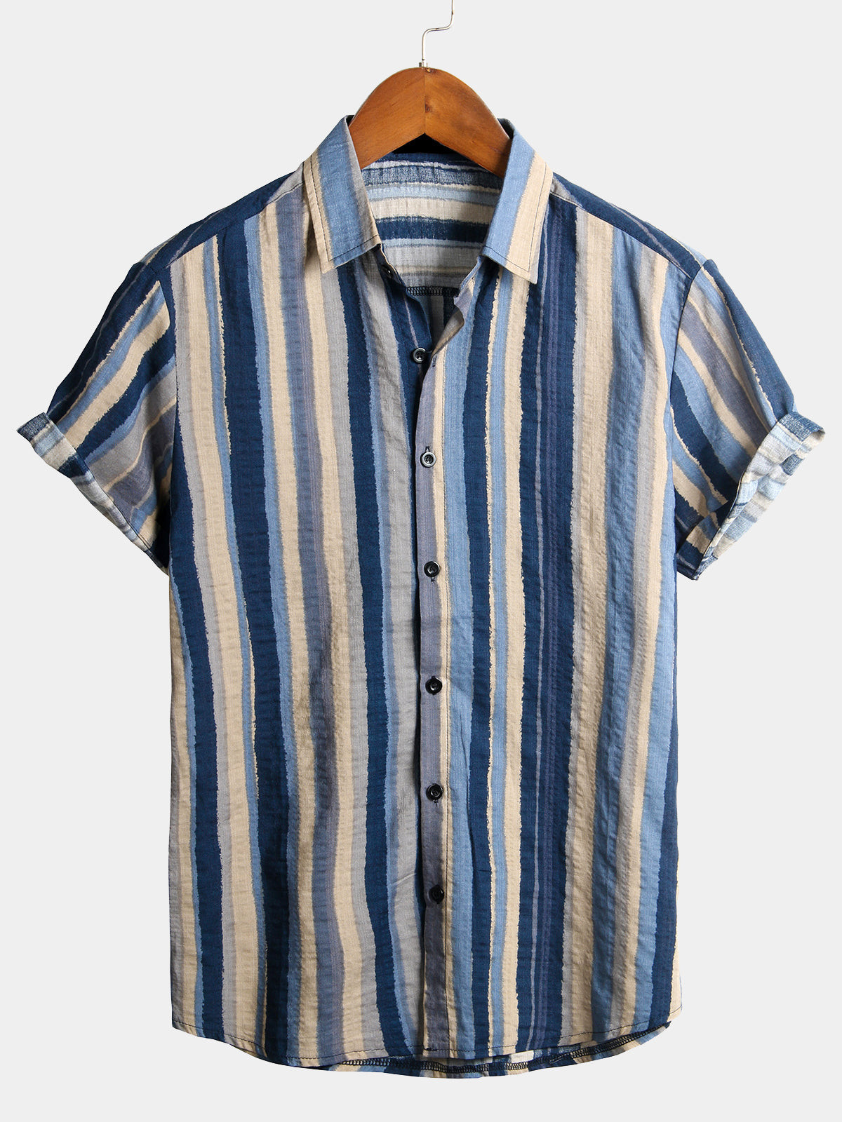 Mens Casual Striped Cotton Short Sleeve Shirt Hawaiian Shirt for Men Women