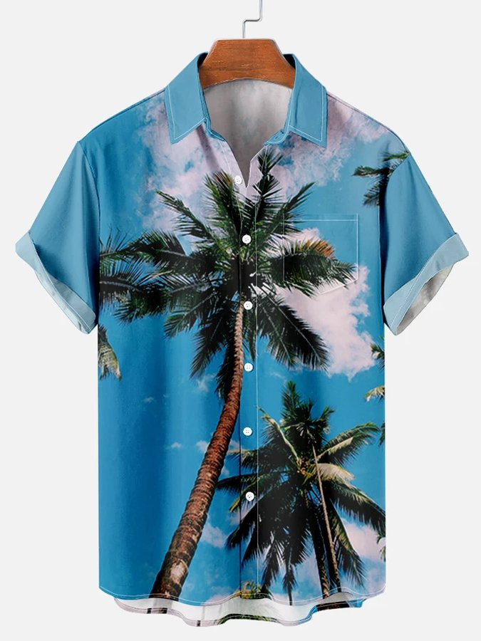 Mens Casual Vacation Coconut Beach Pattern Shirt With Pockets Hawaiian Shirt for Men Women