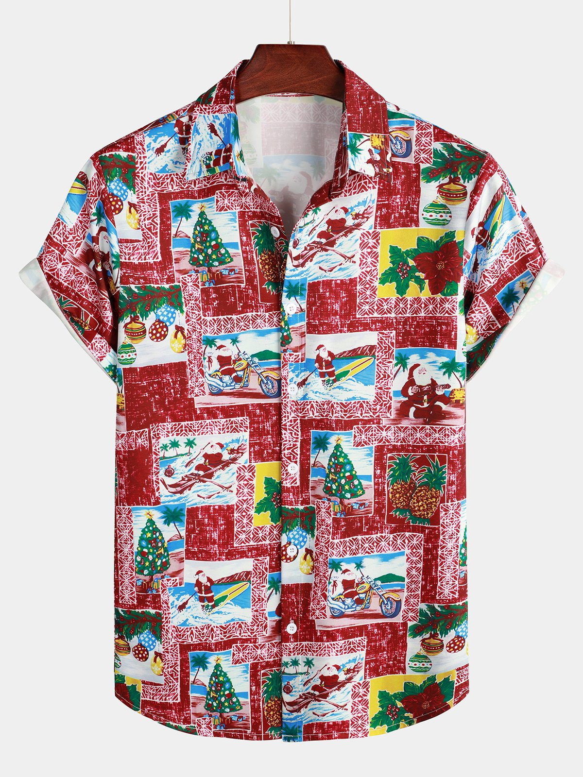 Mens Christmas Print Regular Fit Short Sleeve Shirt Hawaiian Shirt for Men Women