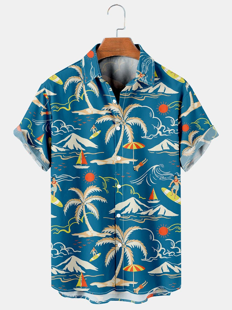 Mens Coconut Print Beach Vacation Short Sleeve Shirt Hawaiian Shirt for Men Women