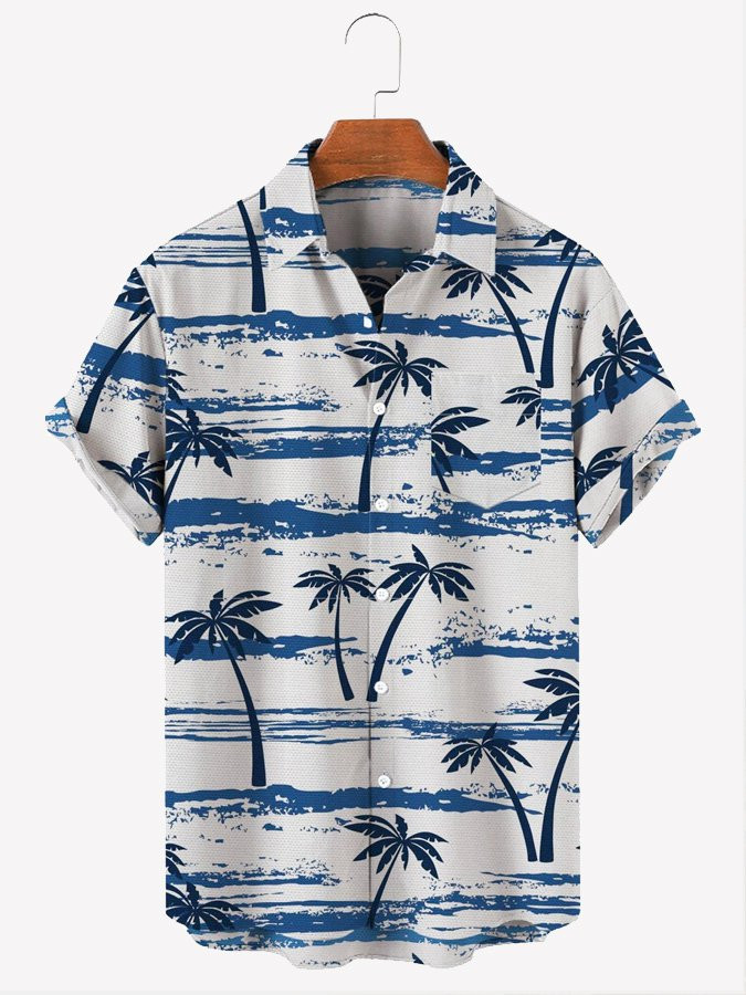 Mens Coconut Tree Casual Print Hawaiian Short Sleeve Shirt