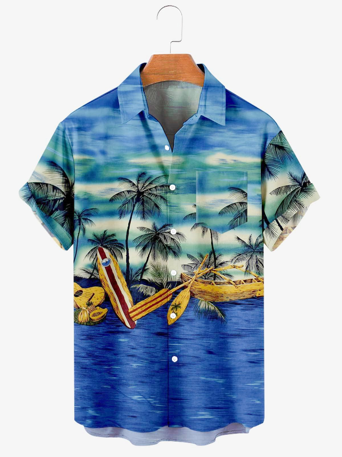 Mens  Coconut Tree Gradient Leaf Plant Short Sleeve Beach Shirts Hawaiian Shirt for Men Women