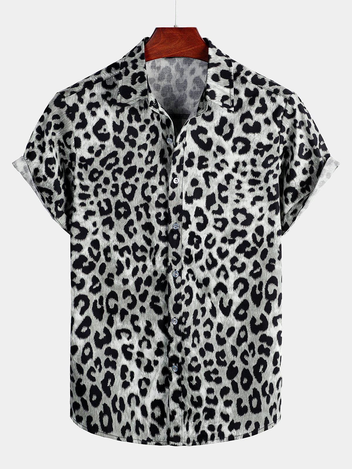 Mens Cotton Casual Leopard-Print Short Sleeve Shirt Hawaiian Shirt for Men Women