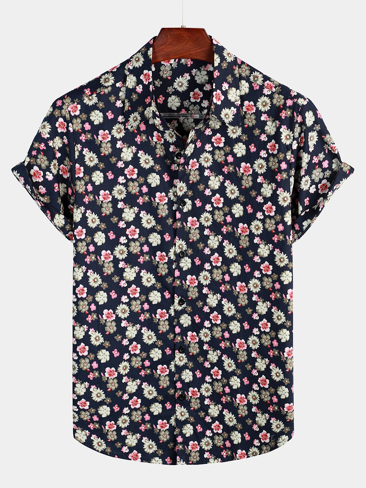 Mens Cotton Casual Print Button Short Sleeve Shirt Hawaiian Shirt for Men Women