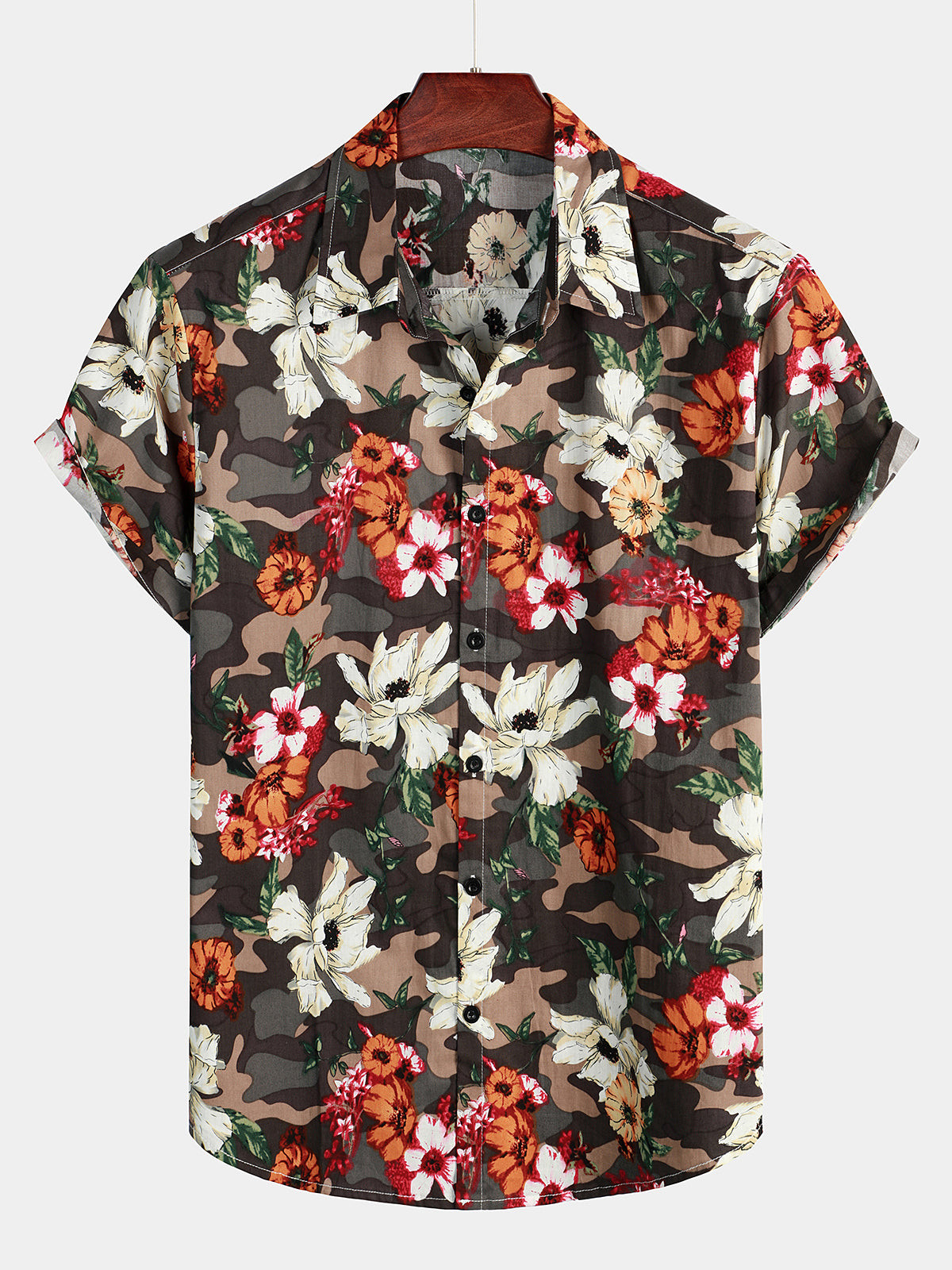 Mens Cotton Floral Print Casual Button Short Sleeve Shirt Hawaiian Shirt for Men Women