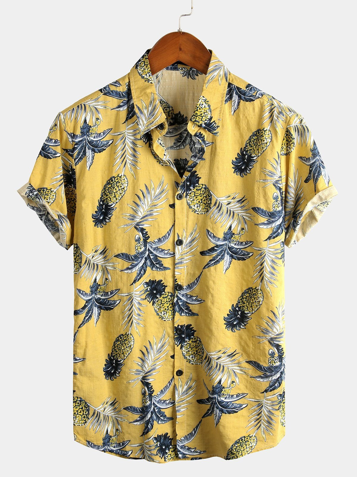 Mens Cotton Tropical Hawaiian Pineapple Shirt