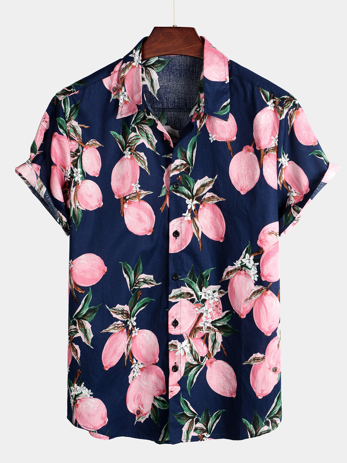 Mens Cotton Tropical Peach Printing Hawaiian Shirt