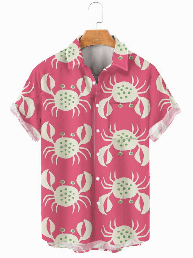 Mens Crab Printed Hawaiian Shirt Summer Hawaiian