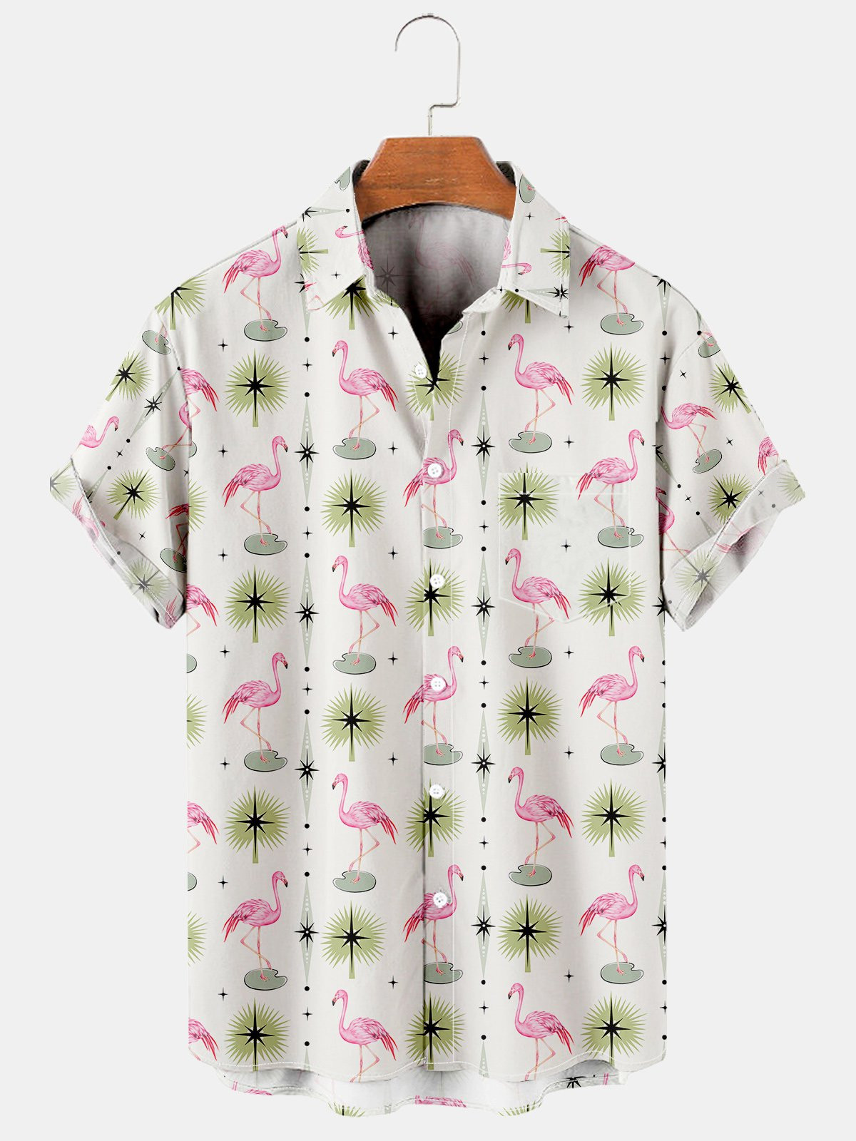 Mens Flamingo Print Breathable Casual Short Sleeve Shirt Hawaiian Shirt for Men Women