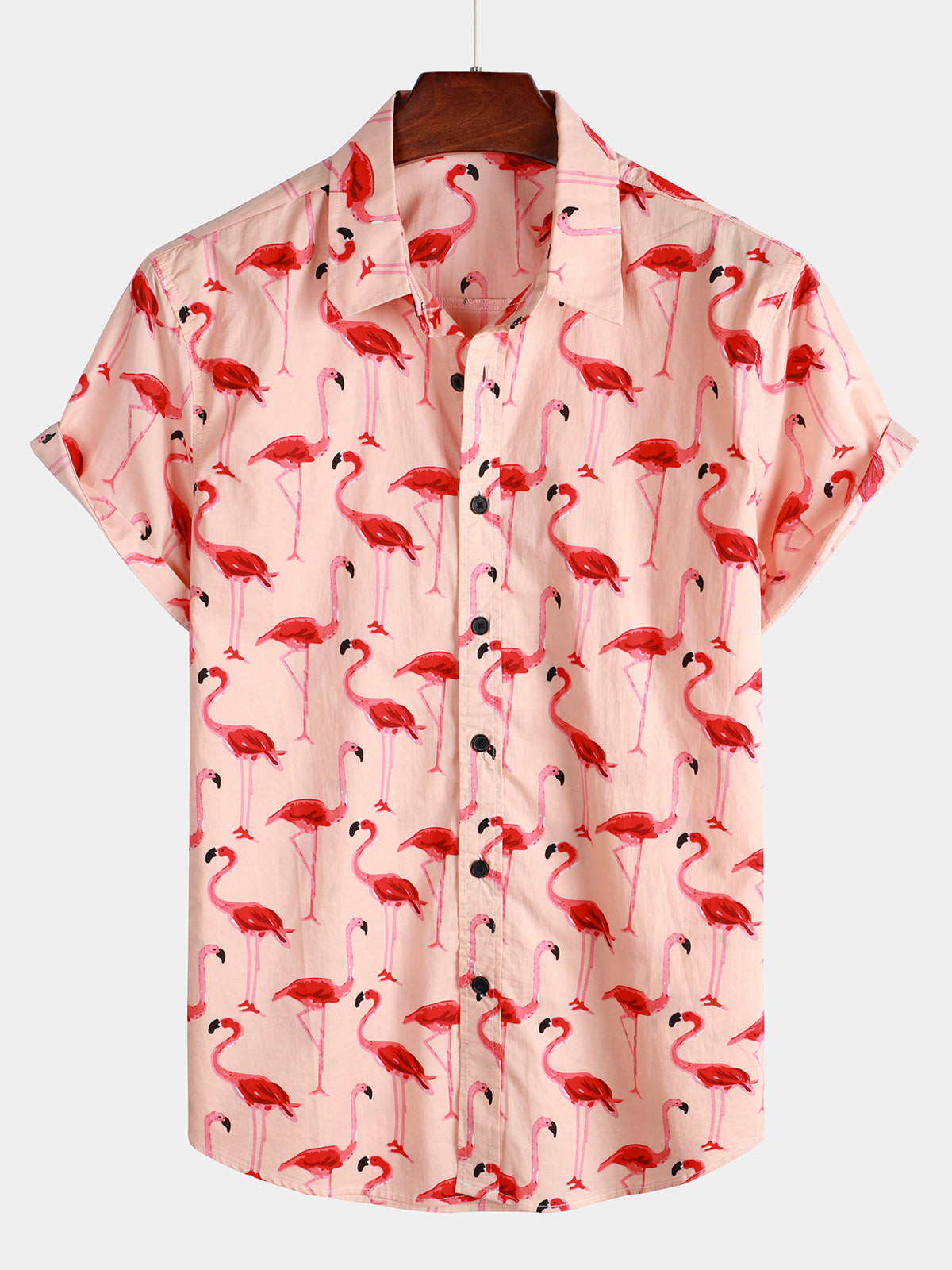 Mens Flamingo Print Short Sleeve Hawaiian Shirt