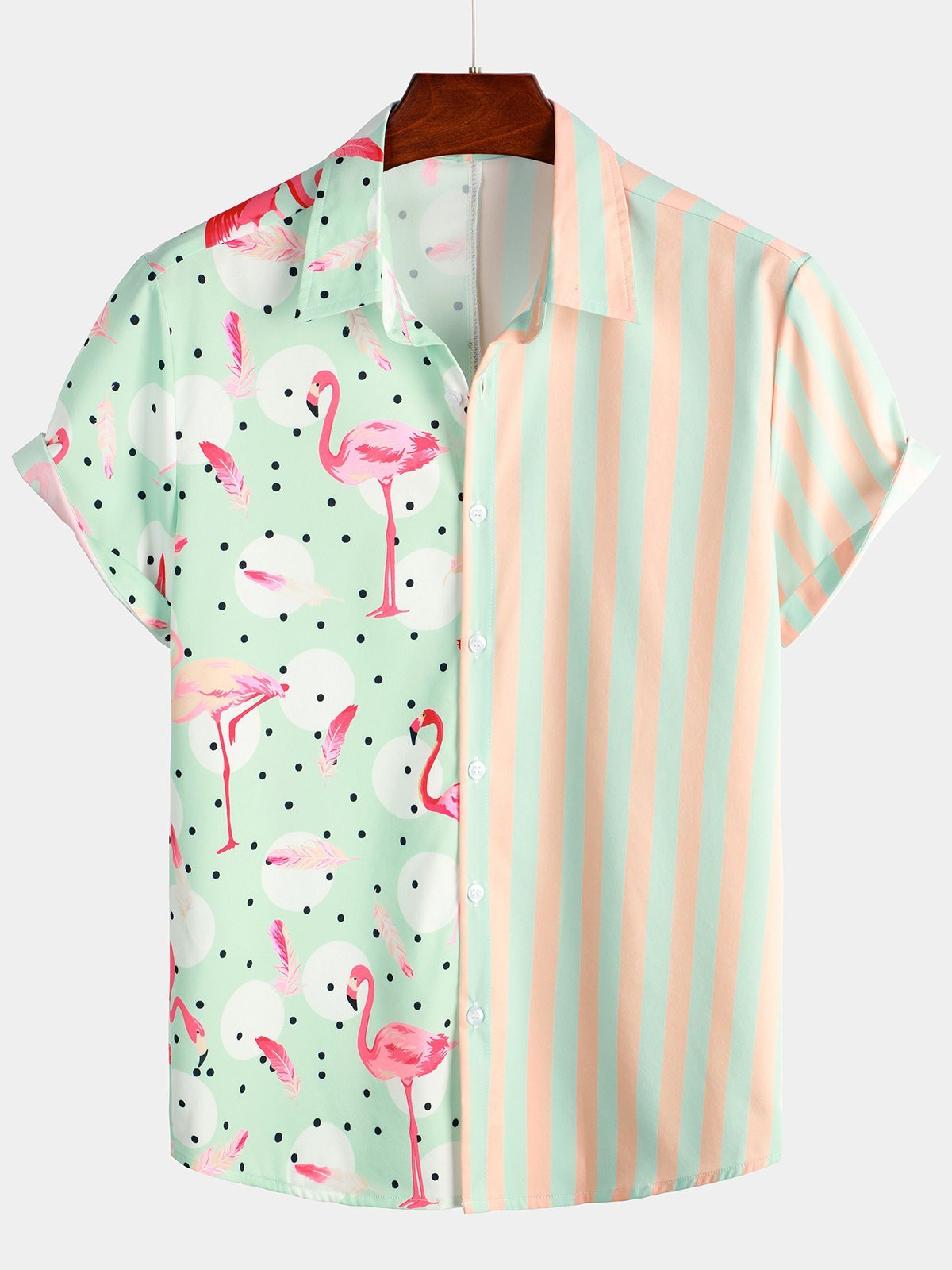 Mens Flamingo  Striped Print Holiday Short Sleeve Shirts Hawaiian Shirt for Men Women