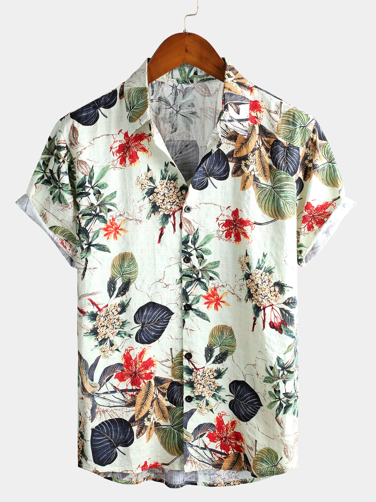 Mens Floral Cotton Tropical Hawaiian Plant Shirt