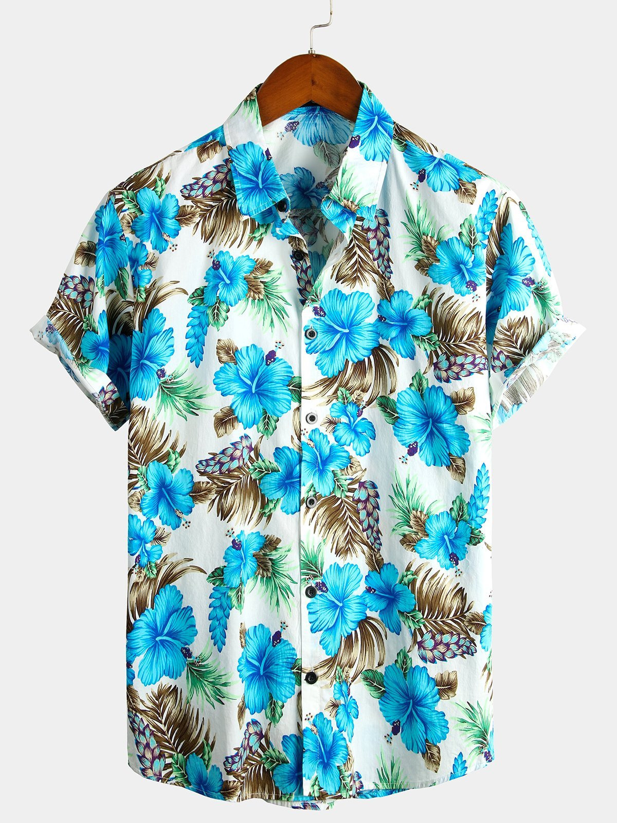 Mens Floral Cotton Tropical Hawaiian Shirt