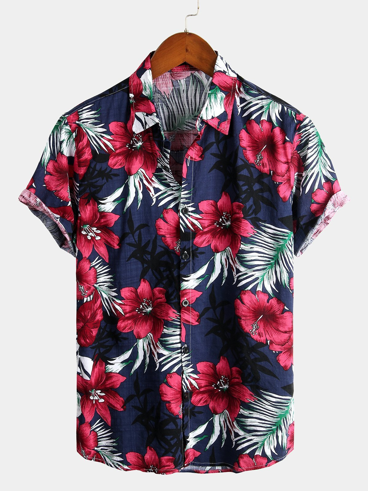 Mens Floral Cotton Tropical Hawaiian Shirt