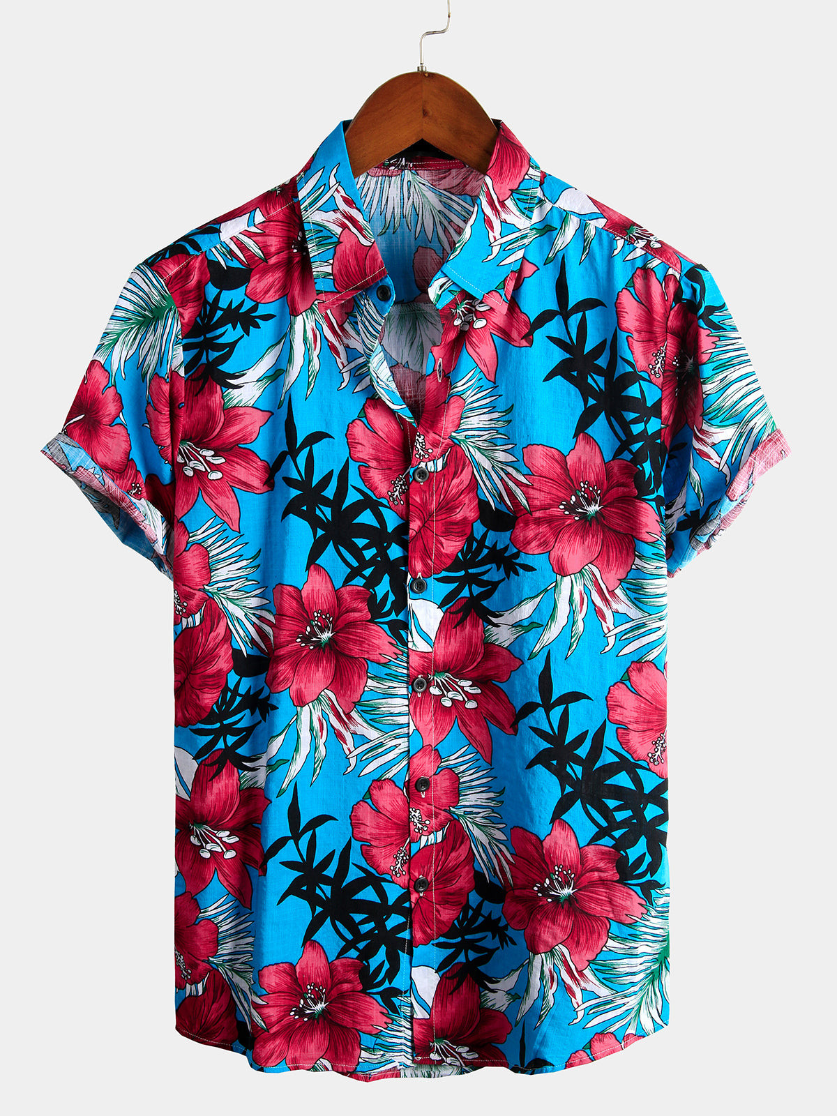 Mens Floral Cotton Tropical Hawaiian Shirt