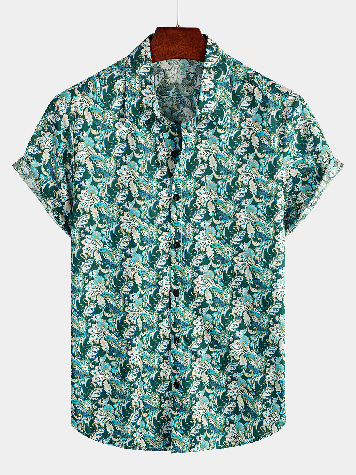 Mens Floral Cotton Tropical Hawaiian Short Sleeve Shirt