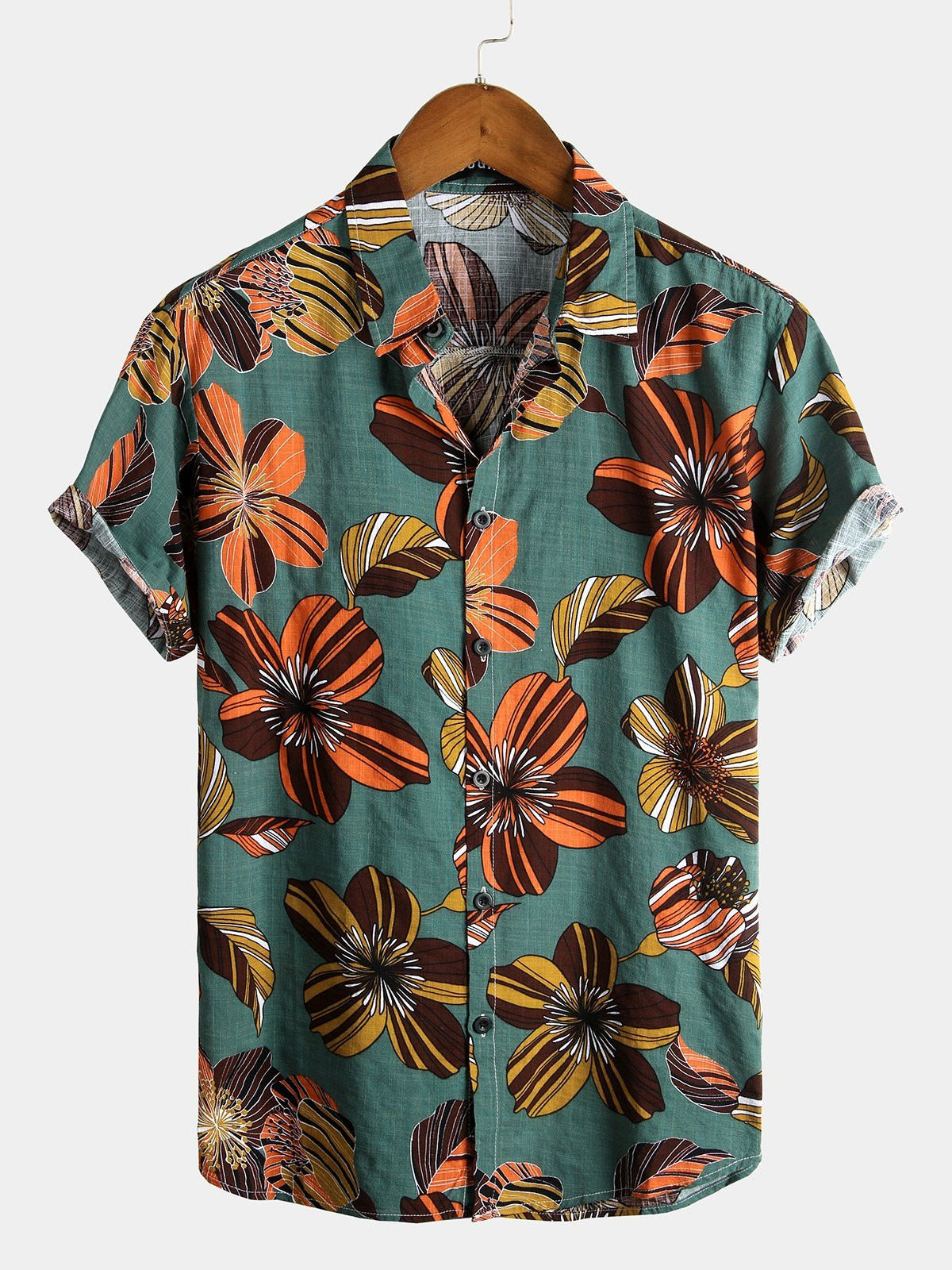 Mens Floral Cotton Tropical Hawaiian Summer Shirt