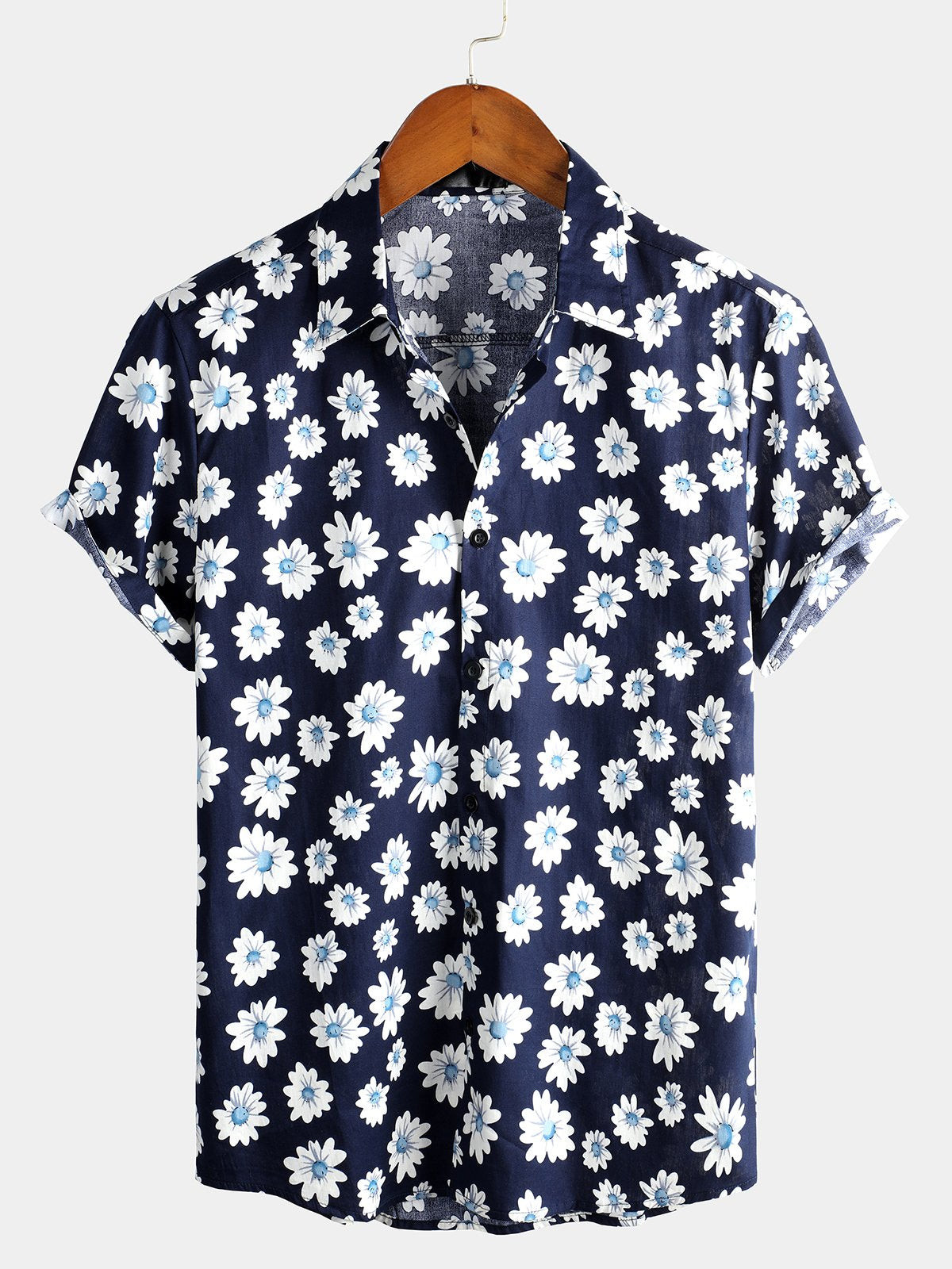 Mens Floral Daisy Print Tropical Hawaii Cotton Shirt Hawaiian Shirt for Men Women