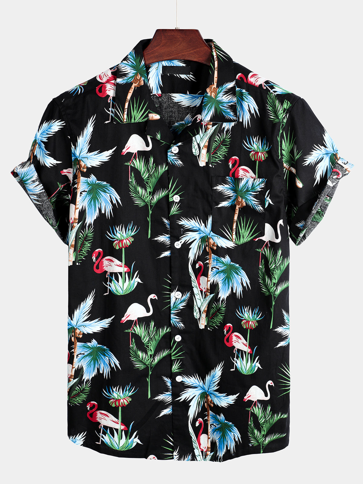 Mens Floral Flamingo Holiday Cotton Shirt Hawaiian Shirt for Men Women