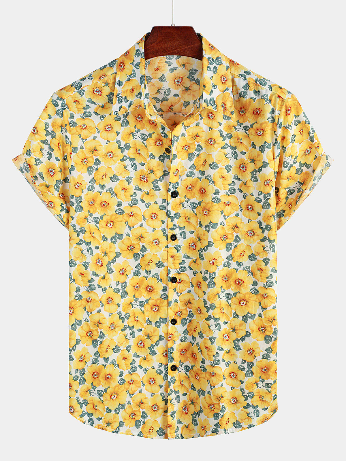 Mens Floral Print Casual Button Short Sleeve Hawaiian Shirt