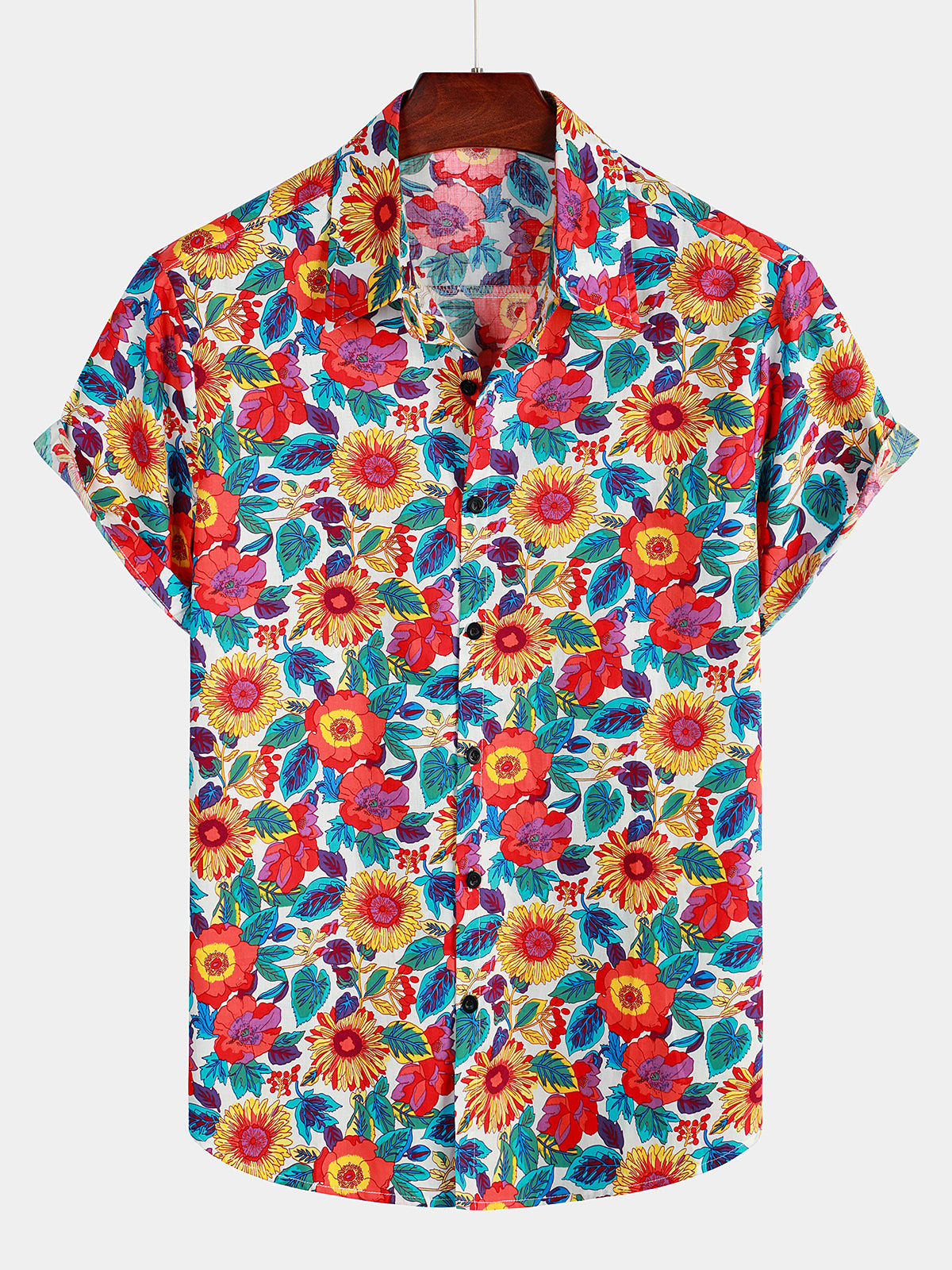 Mens Floral Print Casual Short Sleeve Shirt Hawaiian Shirt for Men Women