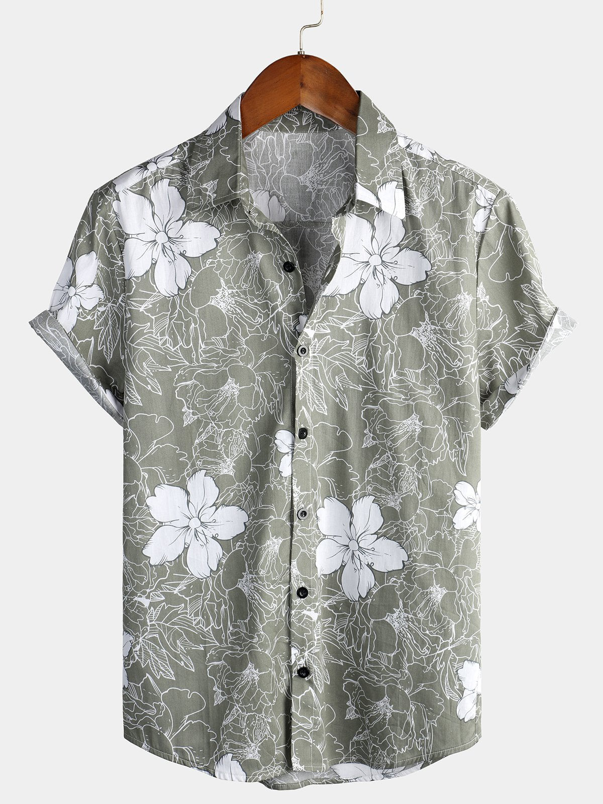 Mens Floral Print Holiday Cotton Shirt Hawaiian Shirt for Men Women