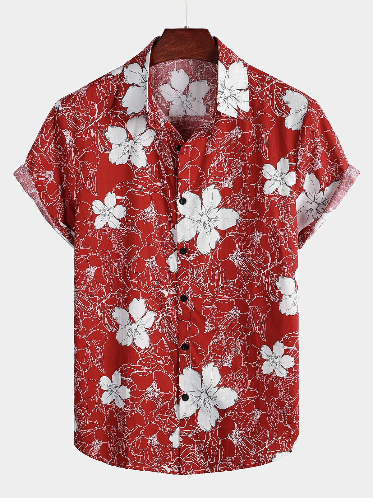 Mens Floral Print Holiday Cotton Shirt Hawaiian Shirt for Men Women