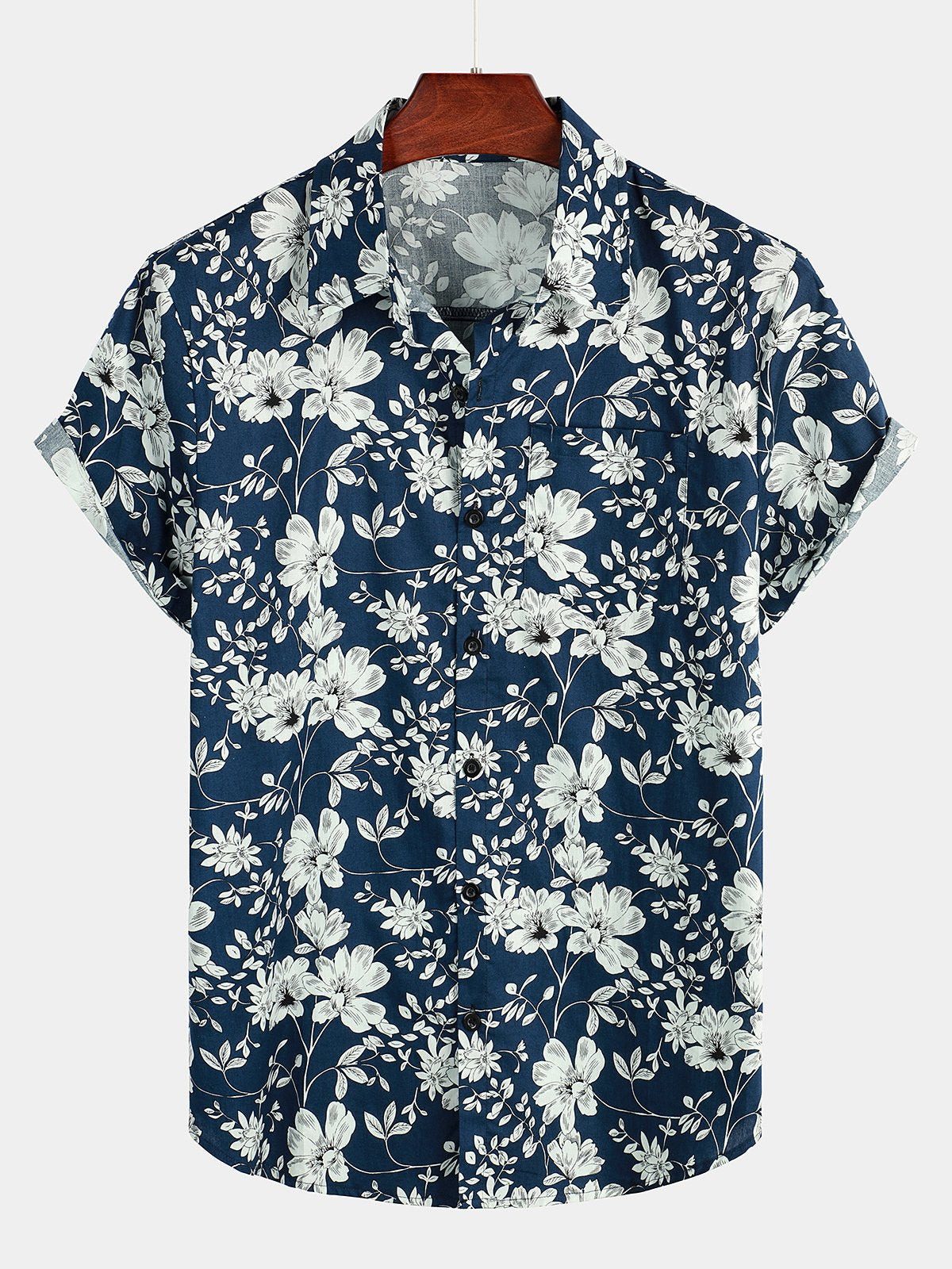 Mens Floral Print Holiday Pocket Cotton Shirt Hawaiian Shirt for Men Women